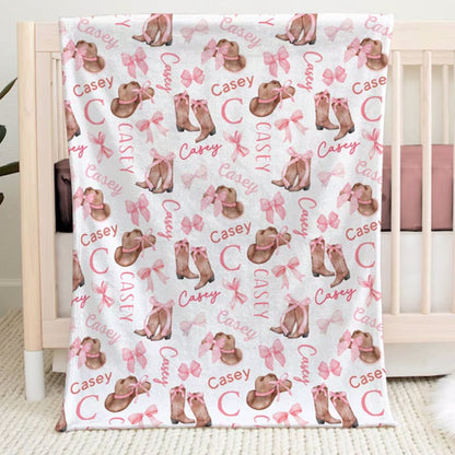 Coquette Boots & Bows Baby Girl Blanket, Cowgirl Nursery
