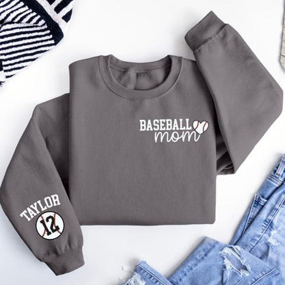 Personalize Baseball Mom Kids Name On Sleeve Sweatshirt