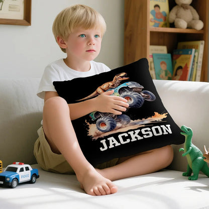 Personalized Dinosaur Truck Soft Throw Pillow