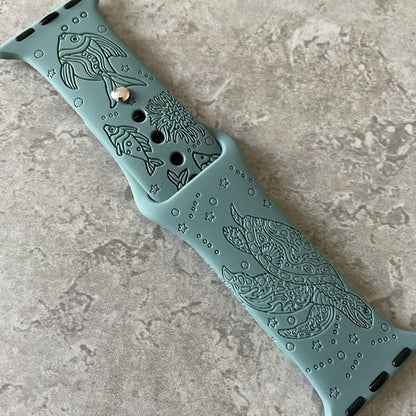 Apple Watch Silicone Sports Band Strap - Custom Engraved Sea Turtle