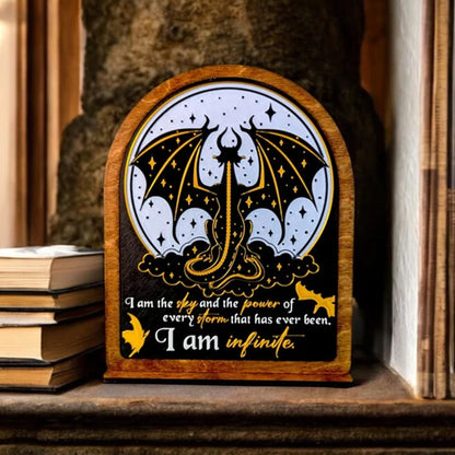I am Infinite Fourth Wing Bookshelf Sign Wooden Shelf