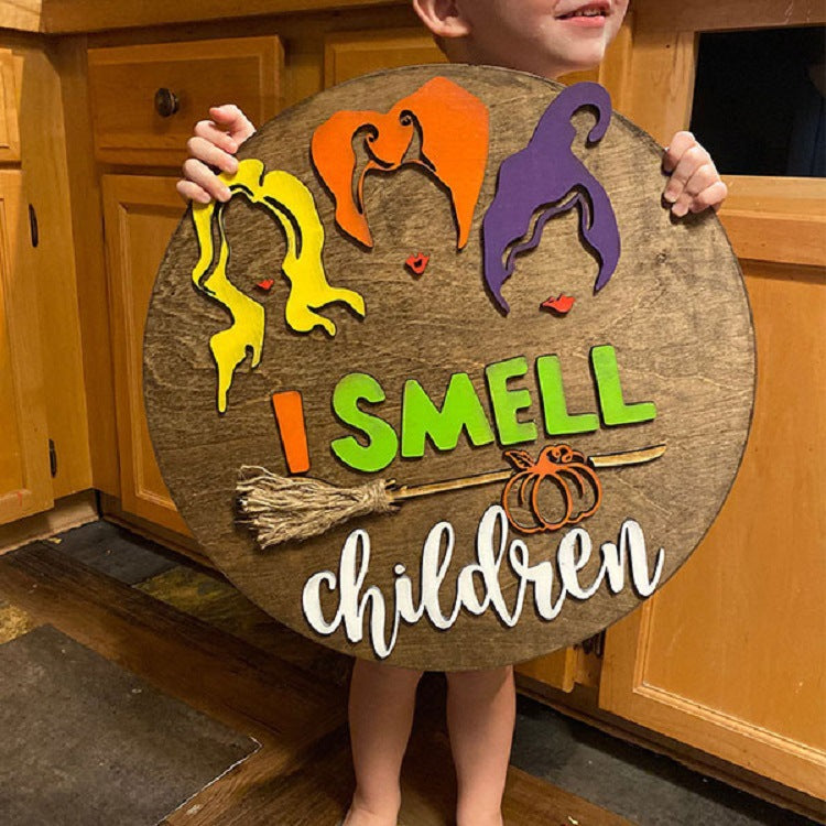 I Smell Children Door Hanger, Hocus Pocus Door Sign with Ribbon for hanging