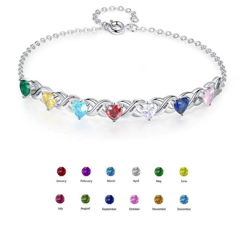 Custom Birthstone Charm Bracelet for Your Loved One, Gift for Mom, Grandmother