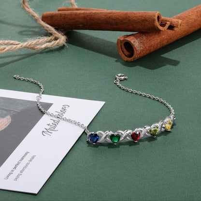 Custom Birthstone Charm Bracelet for Your Loved One, Gift for Mom, Grandmother
