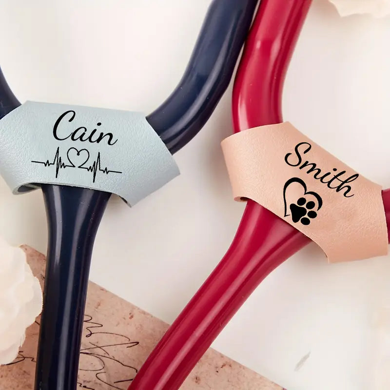 Personalized Faux Leather Stethoscope Name Tags