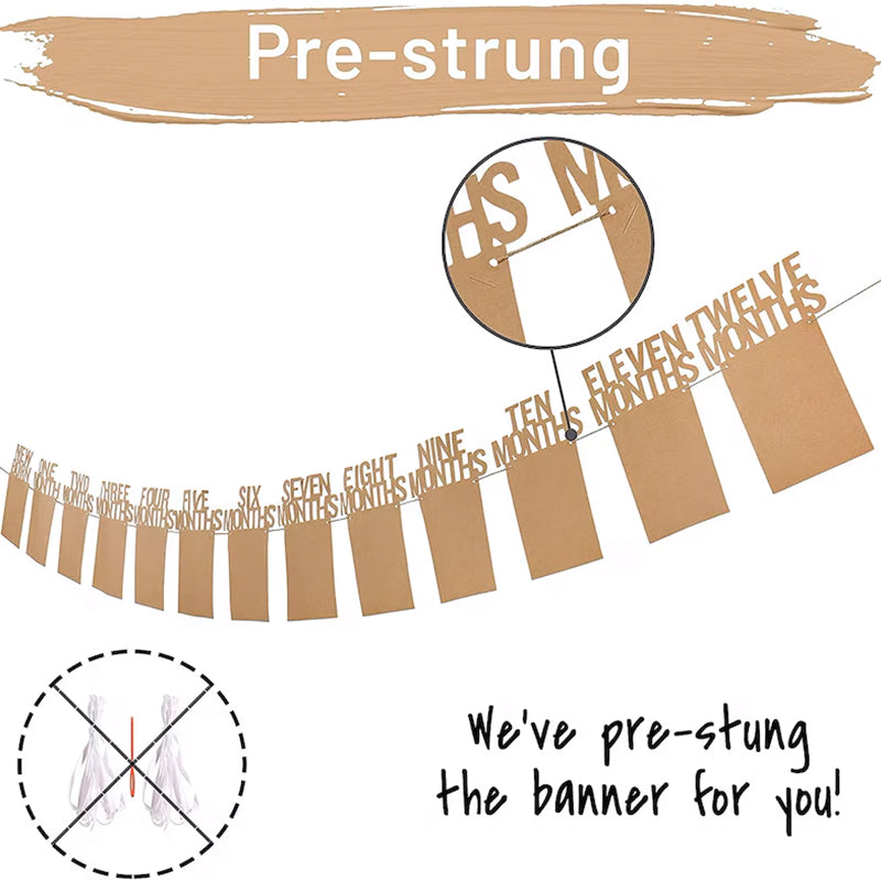 PartyHooman 1st Birthday Photo Banner in for Baby from Newborn to 12 Months
