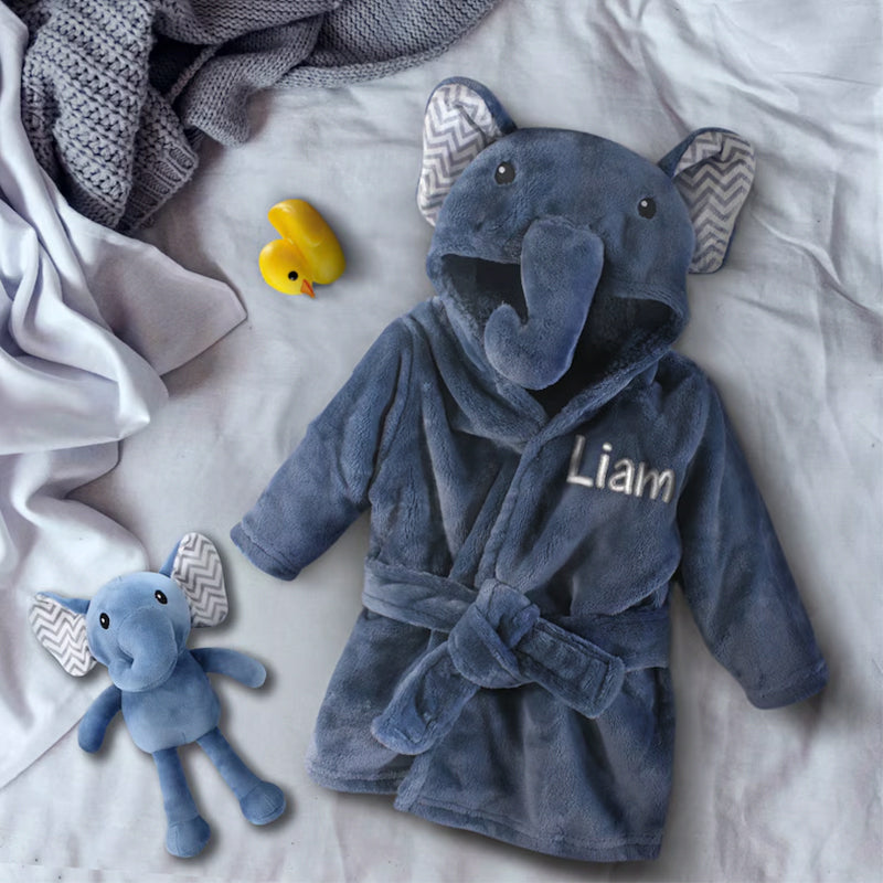 Elephant Robe for Baby Boys, Baby Bath Robe