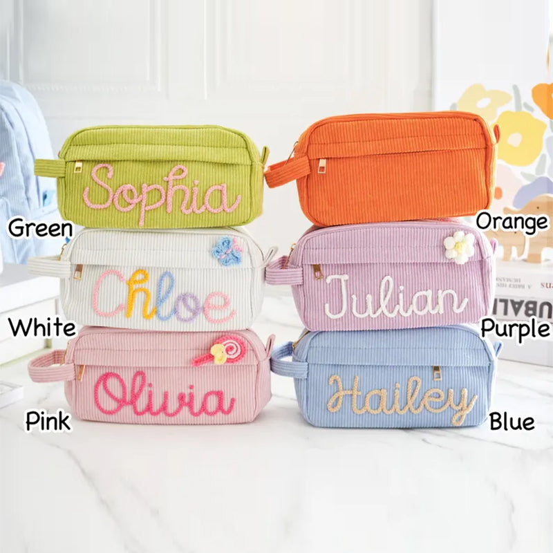 Yarn Name Pencil Case, Personalized Corduroy Pouch, Back To School Gift