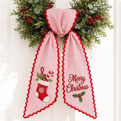 Personalized Christmas Icon Wreath Sash, Custom Holiday Door Bow