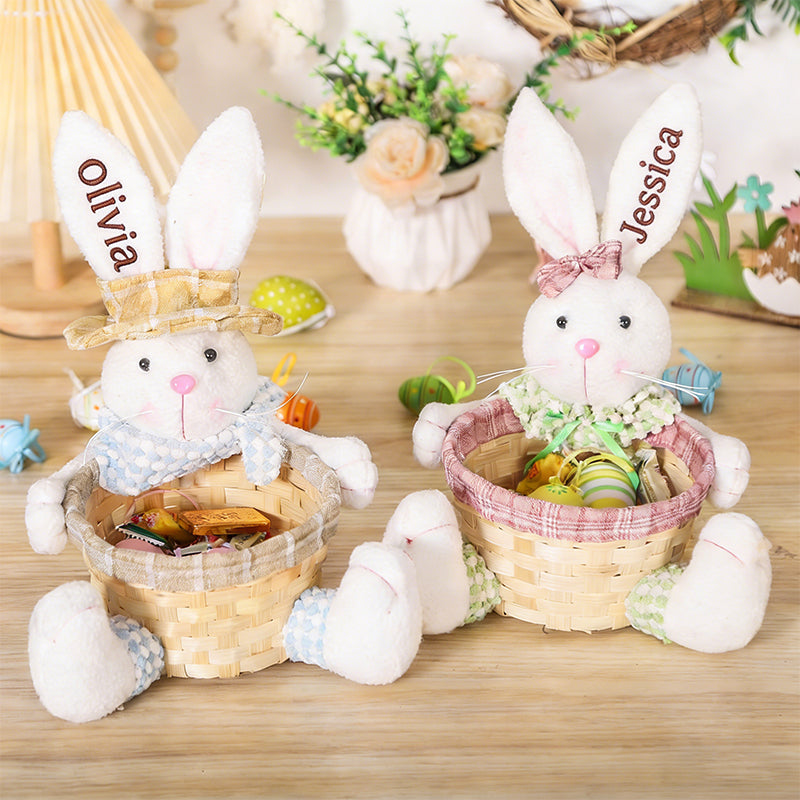 Personalized Easter Bunny Woven Basket, Kids Bunny Easter Baskets