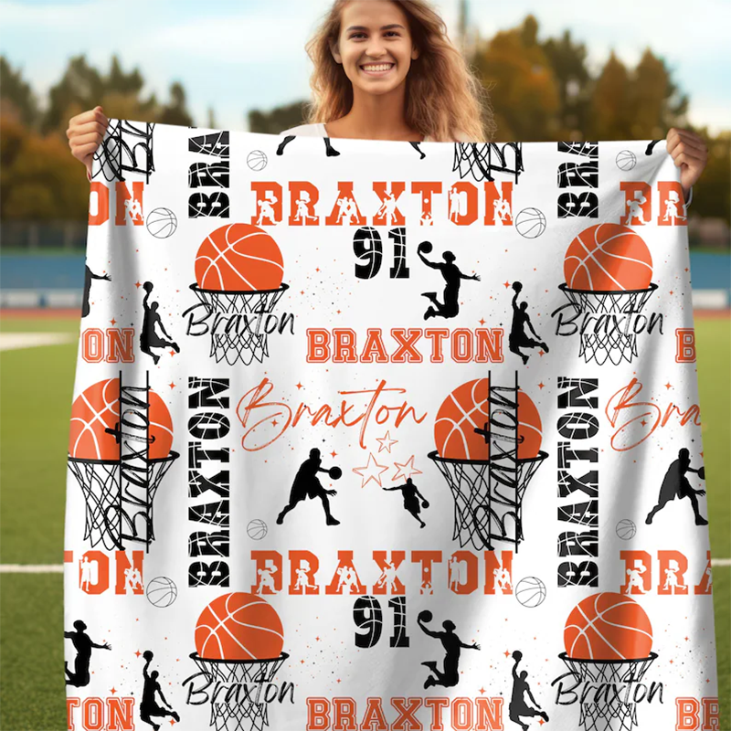 Basketball Girl or Boy Personalized Blanket, Custom Name Basketball Throw