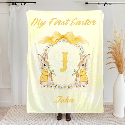 Personalized Easter Watercolor Bunny Bow Wreath Blanket