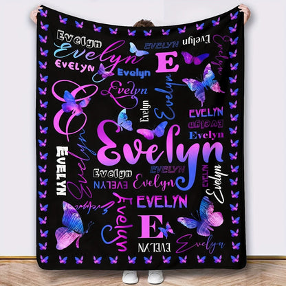 Custom Name Flannel Blanket with Vibrant Butterfly Print