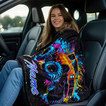 Personalized Monster Truck Flannel Blanket – Custom Name Ink Splitter Design