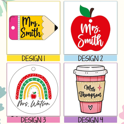 Custom Teacher Keychain, Pencil, Apple, Rainbow, Coffee Shapes, Cute Teacher Appreciation Gift