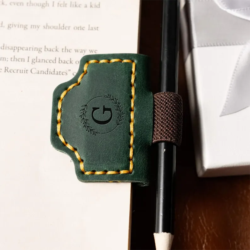 Personalized Leather Magnetic Bookmark with Pen Clip