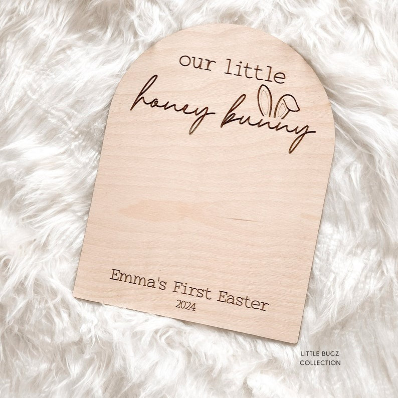 our little bunny easter sign, baby's first easter sign, baby footprint keepsake,
