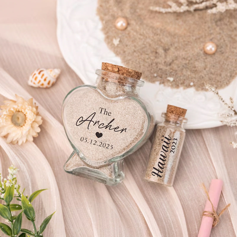Custom Honeymoon Sand Bottle | Honeymoon Heart Glass Jar