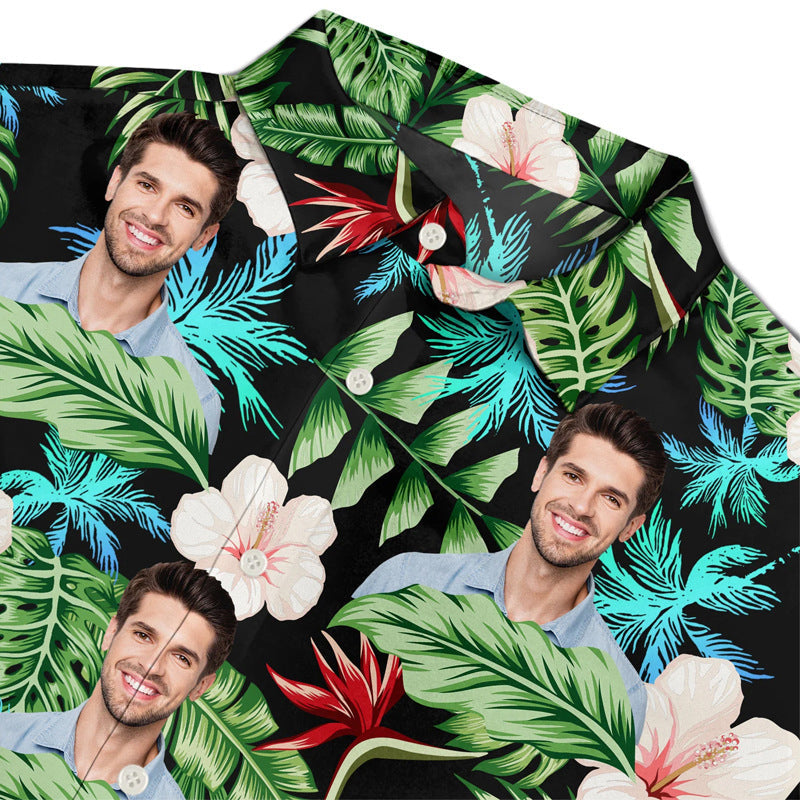 Personalized Photo Hawaiian Shirt Custom Dog Cat Face Holiday Tropical Pattern Shir