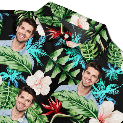 Personalized Photo Hawaiian Shirt Custom Dog Cat Face Holiday Tropical Pattern Shir