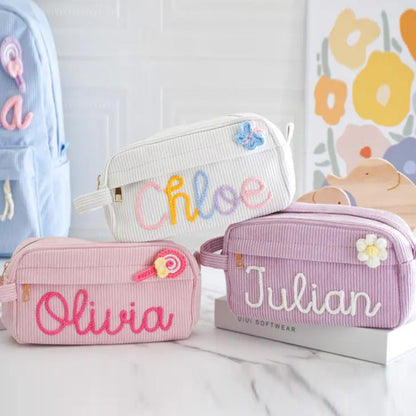 Yarn Name Pencil Case, Personalized Corduroy Pouch, Back To School Gift