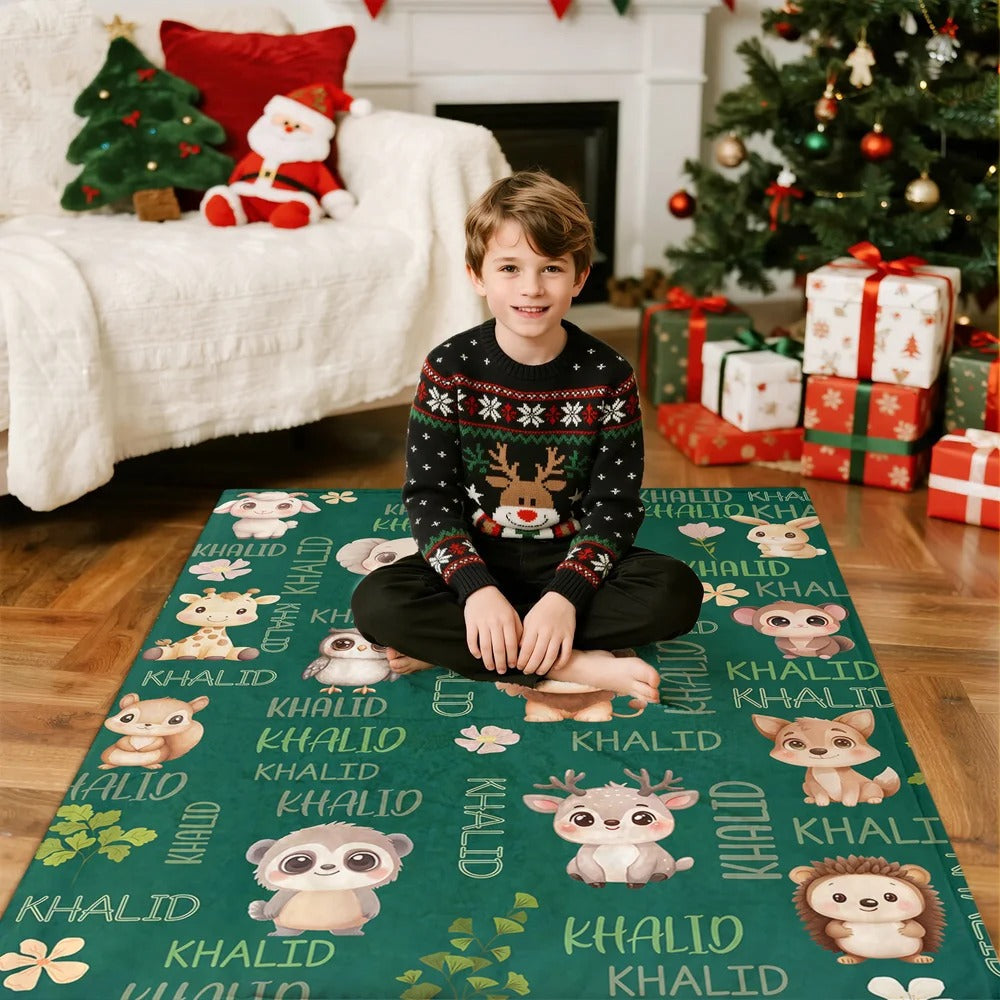 Personalized Multicolor Cute Forest Animal Soft Throw Blanket