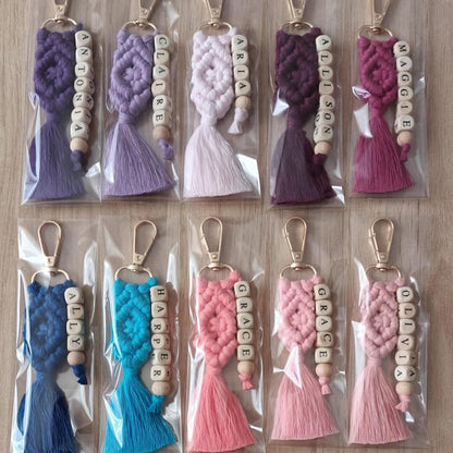 Custom Macrame Name Keychain, Personalized Boho Bag Charm