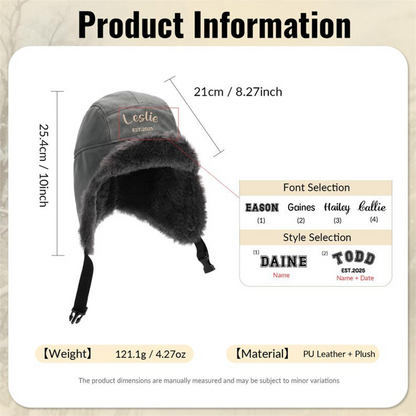 Personalized PU Leather Trapper Hat,Custom Name