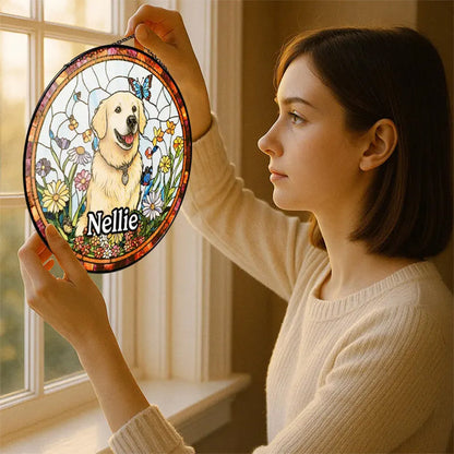 Custom Pet Portrait Stained Glass Suncatcher, Stained Glass Dog Memorial