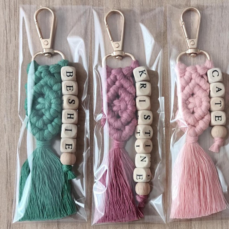 Custom Macrame Name Keychain, Personalized Boho Bag Charm