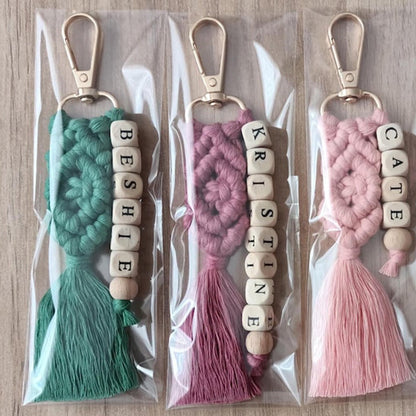 Custom Macrame Name Keychain, Personalized Boho Bag Charm