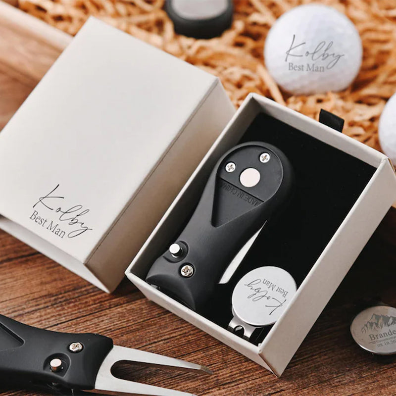 Personalized Golf Ball Marker Set with Custom Retractable Divot Tool