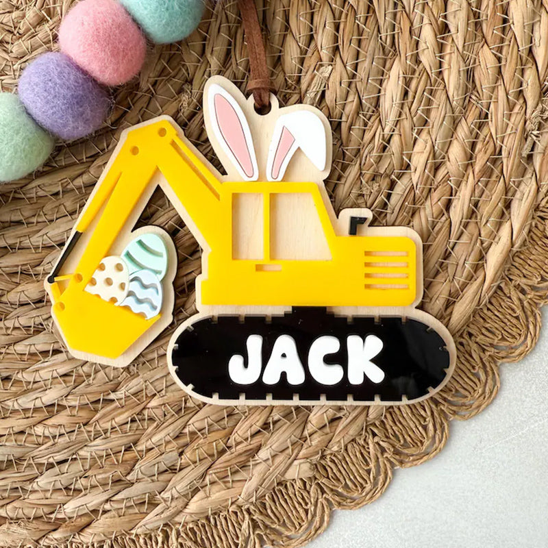 Easter Basket Tag I Personalized Name Tag I Digger Tractor Name Tag