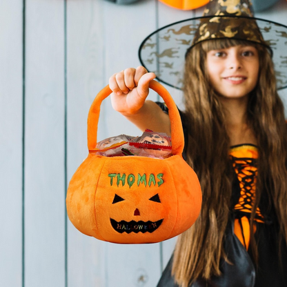 Personalized Halloween Basket - Custom Pumpkin Bucket with Name