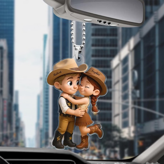 Cartoon style rural couple car pendant decoration