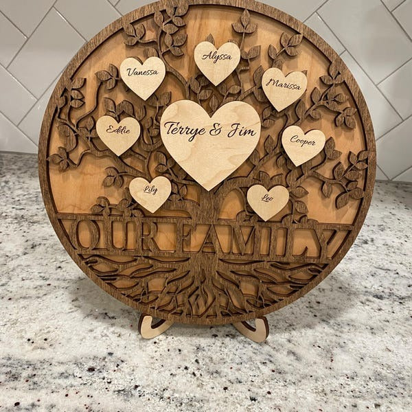 Engraved wood family tree sign, gifts for family, personalized wooden
