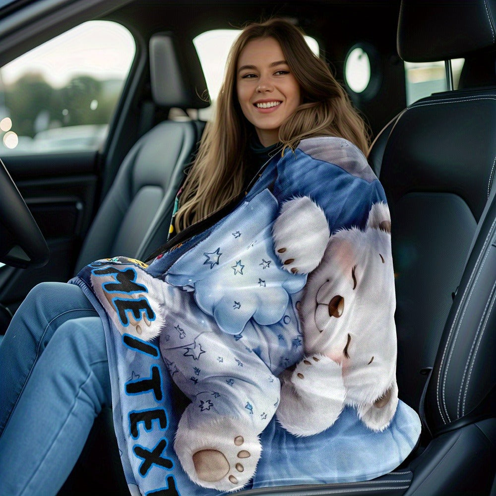 Personalized White Bear Flannel Blanket