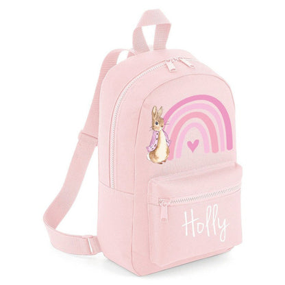Personalised Pink Rainbow Rabbit Backpack  Back To School
