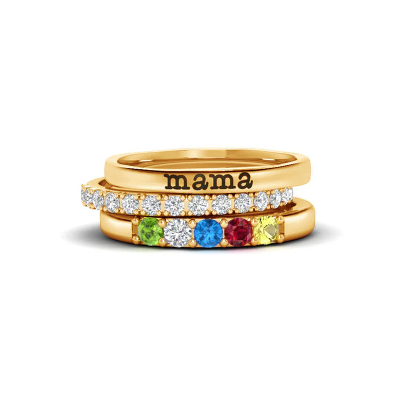 Birthstone Ring Set | Stackable Personalized Name Rings