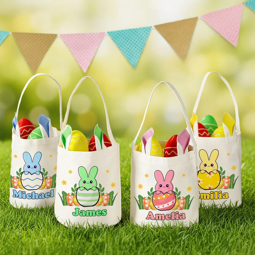 Personalized Cute Easter Bunny-In-Egg Bunny Ears Basket