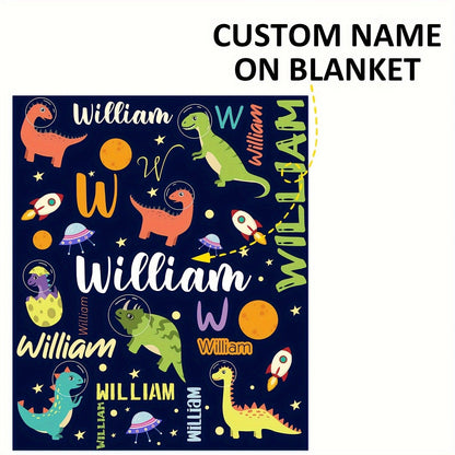 Personalized Cartoon Dinosaur Fleece Blanket - Perfect for Teens and Adults