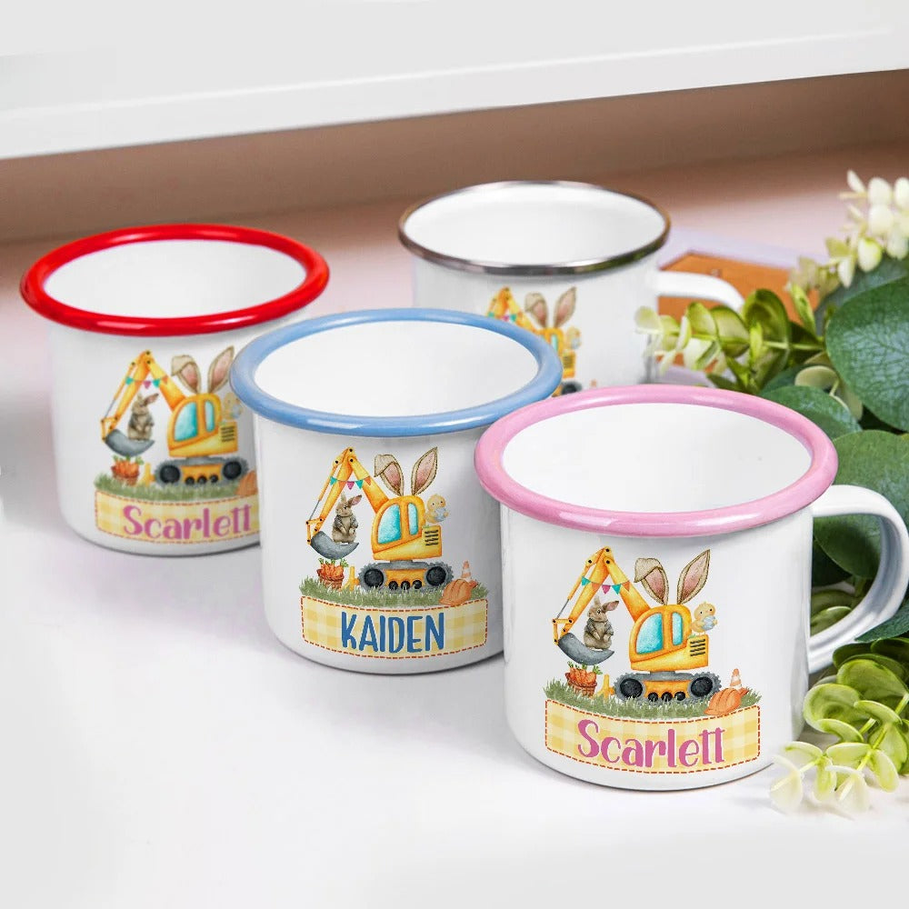 Personalized Easter Cute Bunny Excavator Design 12oz