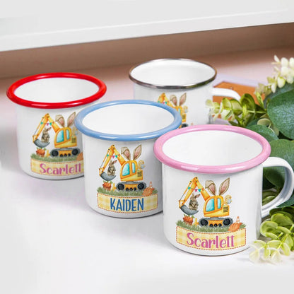 Personalized Easter Cute Bunny Excavator Design 12oz