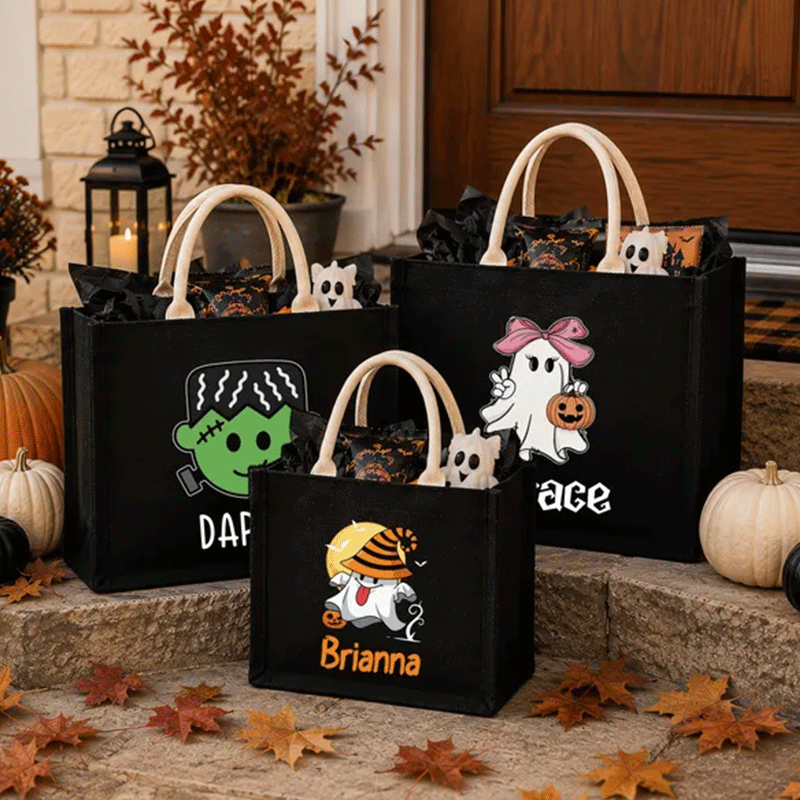 Personalized Halloween Trick or Treat Bag, Custom Name Halloween Tote