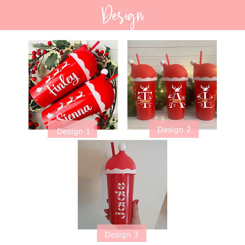 Personalised Christmas Tumbler, Christmas Cold Cup, Santa Hat Cup