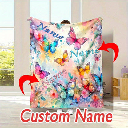 Personalized Butterfly & Floral Flannel Blanket