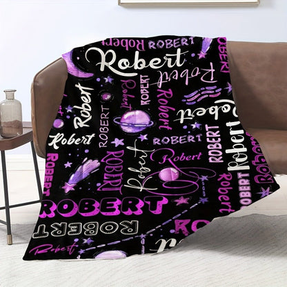 Custom Name Flannel Blanket - Personalized Celestial Design with Stars