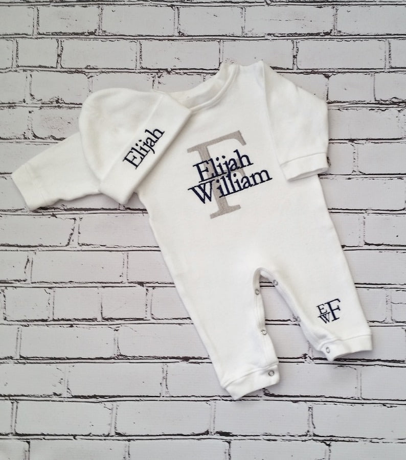 Newborn Boy Coming Home Outfit with Monograms