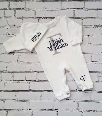 Newborn Boy Coming Home Outfit with Monograms
