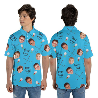 Best Dad By Par Polo Shirt with Custom Kid Face Photo Portrait, Father's Day Gift